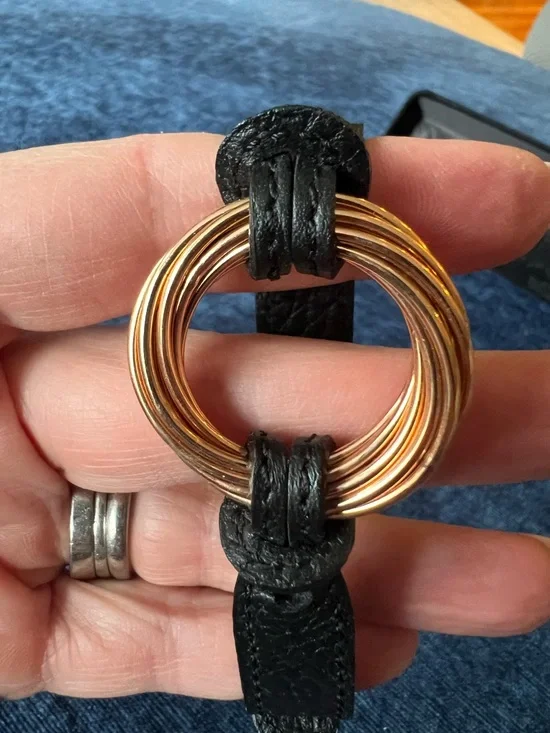 Milor Italy Bronze Leather Bracelet Black Strap Gold Tone Ring New in Box - Picture 9 of 16